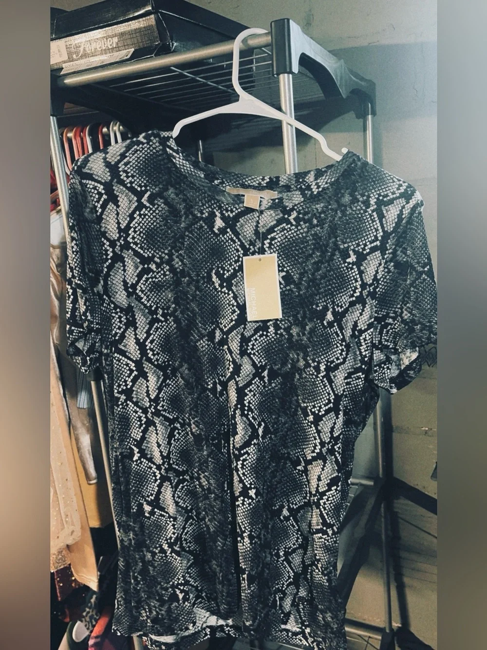 Michael Kors Black and Gray Snake-Print Short Sleeve Tee